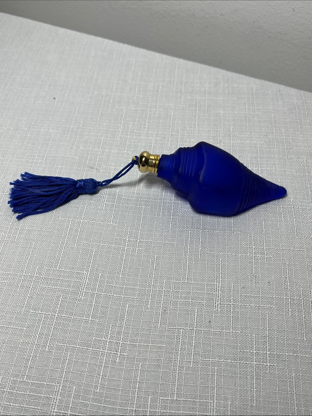Vintage Cobalt Blue Glass Perfume Bottle Shell Shape with Tassel